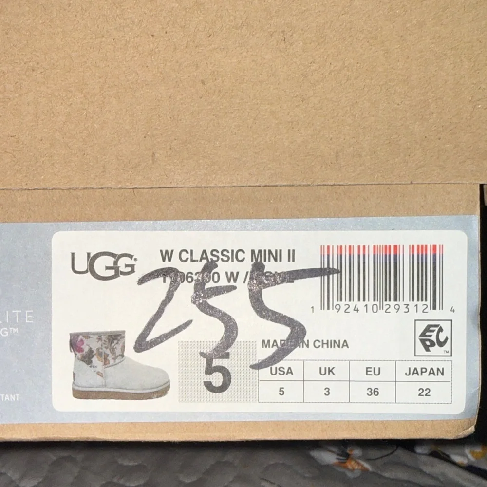 UGG Mini Boot with Floral Cuff in Light Gray and Multicolor